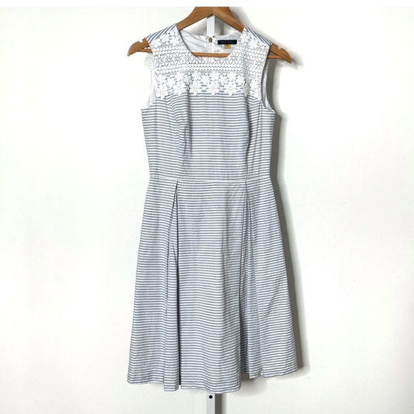 Tommy Hilfiger Dress Fit And Flare Blue White Stripe Lace Neckline Sleeveless - Picture 10 of 10